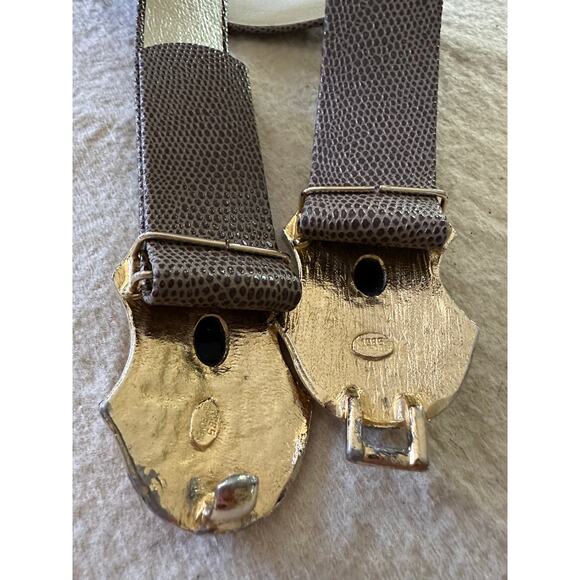 Vintage signed GAY BOYER belt gold removable buckle black cabochon snake leather main image 8